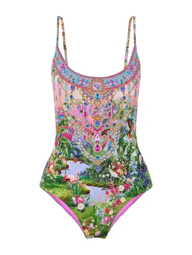 Crystal-embellished Printed Swimsuit