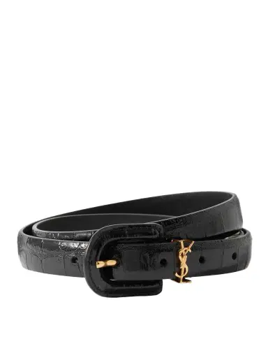 Saint Laurent Cassandre Embellished Croc-effect Leather Belt | Thumbnail 1 Saint Laurent Cassandre Embellished Croc-effect Leather Belt | Thumbnail 1