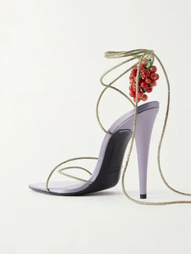Saint Laurent Suede-trimmed Embellished Satin Sandals | Thumbnail 3 Saint Laurent Suede-trimmed Embellished Satin Sandals | Thumbnail 3