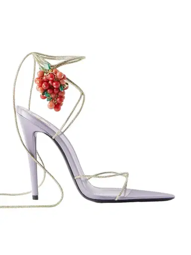 Saint Laurent Suede-trimmed Embellished Satin Sandals | Thumbnail 1 Saint Laurent Suede-trimmed Embellished Satin Sandals | Thumbnail 1