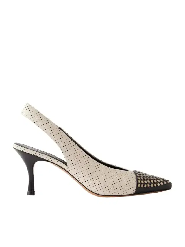 Alba Studded Perforated Leather Slingback Pumps