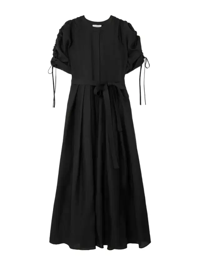 Linnea Belted Ruched Pleated Linen Midi Shirt Dress