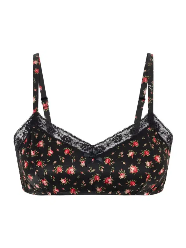 Lace-trimmed Floral-print Satin Bralette Top