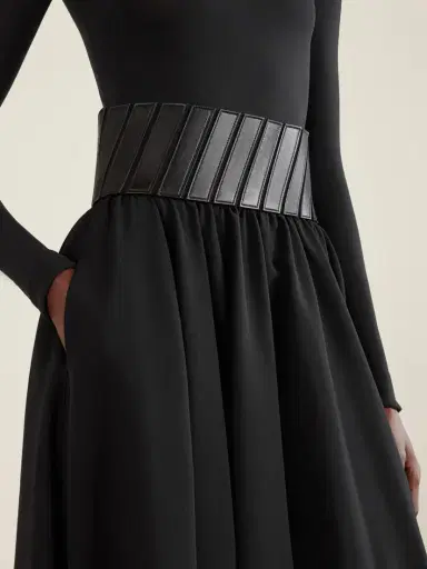 Alaïa Leather-trimmed Wool-gabardine Midi Skirt | Thumbnail 4