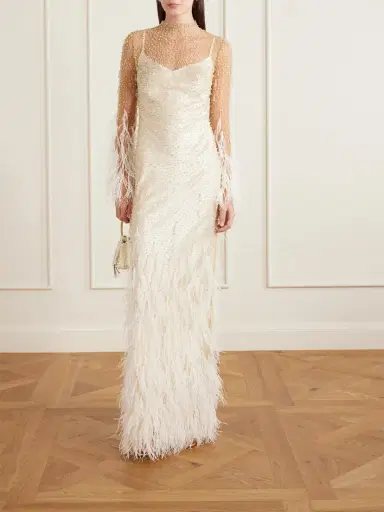 Clio Peppiatt Mia Embellished Feather-trimmed Tulle Gown | Thumbnail 2