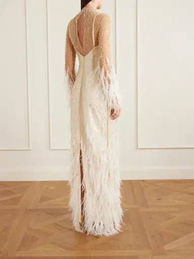 Clio Peppiatt Mia Embellished Feather-trimmed Tulle Gown | Thumbnail 3