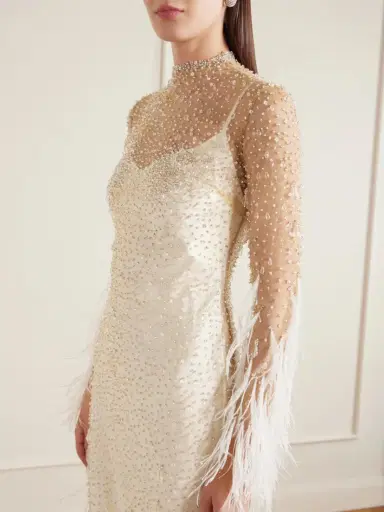 Clio Peppiatt Mia Embellished Feather-trimmed Tulle Gown | Thumbnail 4
