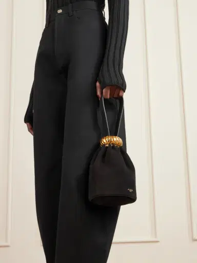 Alaïa Leather And Gold-tone Trimmed Suede Bucket Bag | Thumbnail 2 Alaïa Leather And Gold-tone Trimmed Suede Bucket Bag | Thumbnail 2