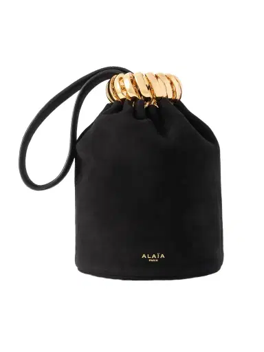 Alaïa Leather And Gold-tone Trimmed Suede Bucket Bag | Thumbnail 1 Alaïa Leather And Gold-tone Trimmed Suede Bucket Bag | Thumbnail 1