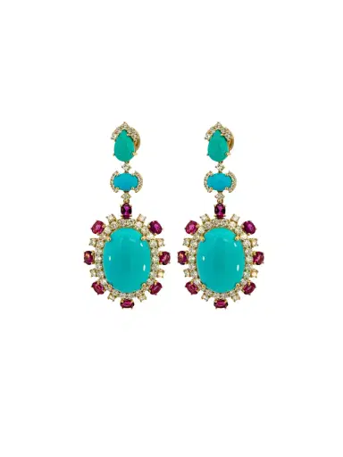 Wish Fine Jewelry 26.13ct Turquoise Diamond 14K Gold Drop Earrings | Thumbnail 1