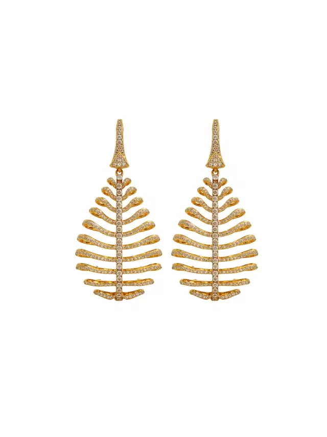Wish Fine Jewelry 4.26ct Diamond 14K Gold Leaf Earrings