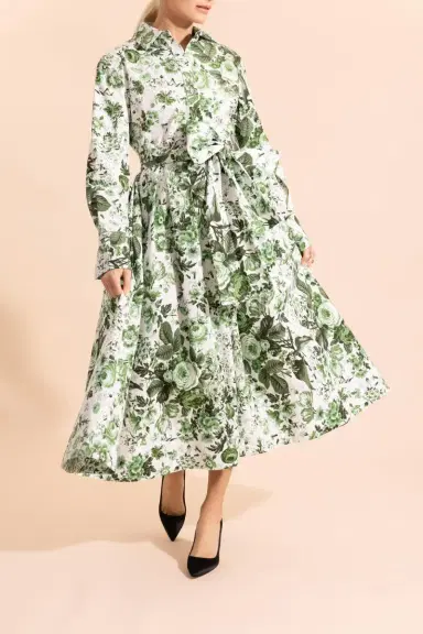 Erdem Leaf Print Long Sleeve Shirt Dress | Thumbnail 2