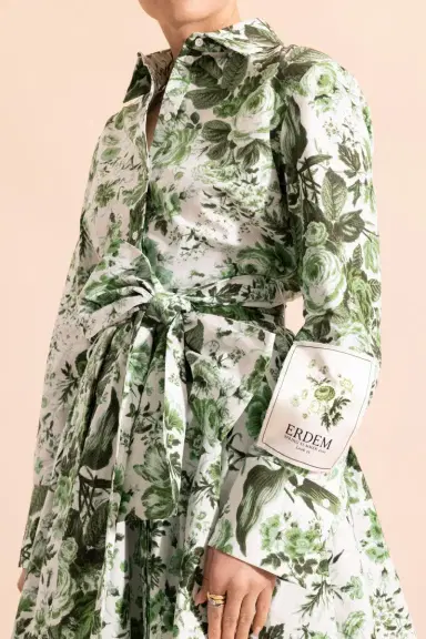 Erdem Leaf Print Long Sleeve Shirt Dress | Thumbnail 3