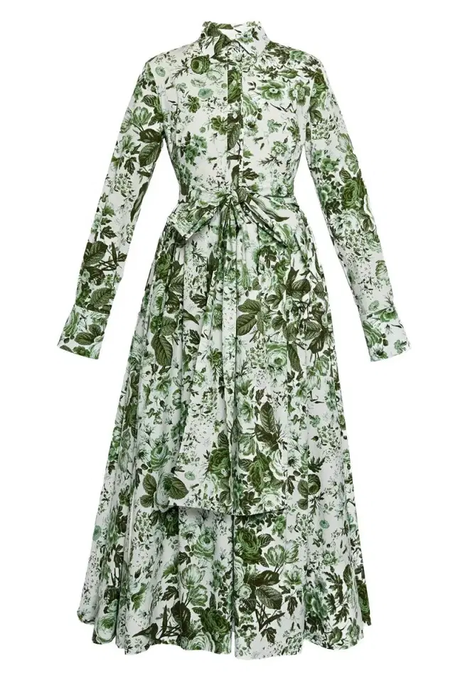 Leaf Print Long Sleeve Shirt Dress