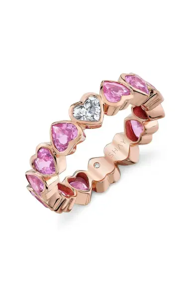 SHAY JEWELRY Pink Sapphire Diamond Bezel Heart Band | Thumbnail 1
