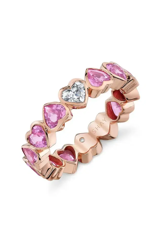 SHAY JEWELRY Pink Sapphire Diamond Bezel Heart Band