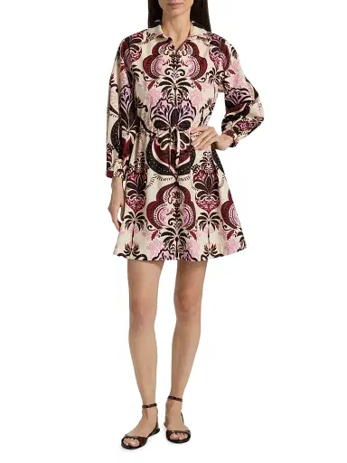 Cara Cara Women's Henry Printed Cotton Poplin Mini Shirtdress - Palm Pavillion Ivory - Size XL | Thumbnail 2