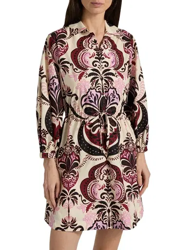 Cara Cara Women's Henry Printed Cotton Poplin Mini Shirtdress - Palm Pavillion Ivory - Size XL | Thumbnail 3