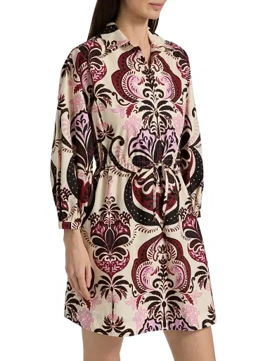 Cara Cara Women's Henry Printed Cotton Poplin Mini Shirtdress - Palm Pavillion Ivory - Size XL | Thumbnail 4