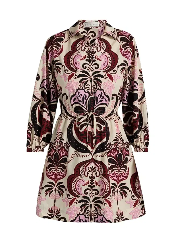 Cara Cara Women's Henry Printed Cotton Poplin Mini Shirtdress - Palm Pavillion