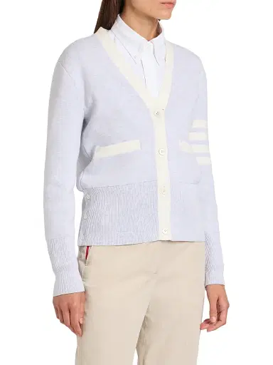 Thom Browne Women's Milano Classic 4-Bar Stripe Cotton V-Neck Cardigan | Thumbnail 4 Thom Browne Women's Milano Classic 4-Bar Stripe Cotton V-Neck Cardigan | Thumbnail 4