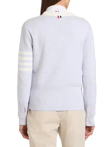 Thom Browne Women's Milano Classic 4-Bar Stripe Cotton V-Neck Cardigan | Thumbnail 5 Thom Browne Women's Milano Classic 4-Bar Stripe Cotton V-Neck Cardigan | Thumbnail 5