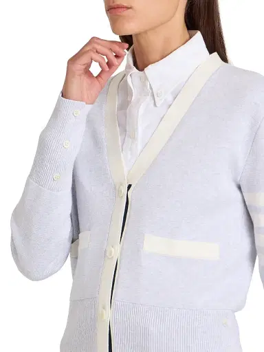 Thom Browne Women's Milano Classic 4-Bar Stripe Cotton V-Neck Cardigan | Thumbnail 6 Thom Browne Women's Milano Classic 4-Bar Stripe Cotton V-Neck Cardigan | Thumbnail 6