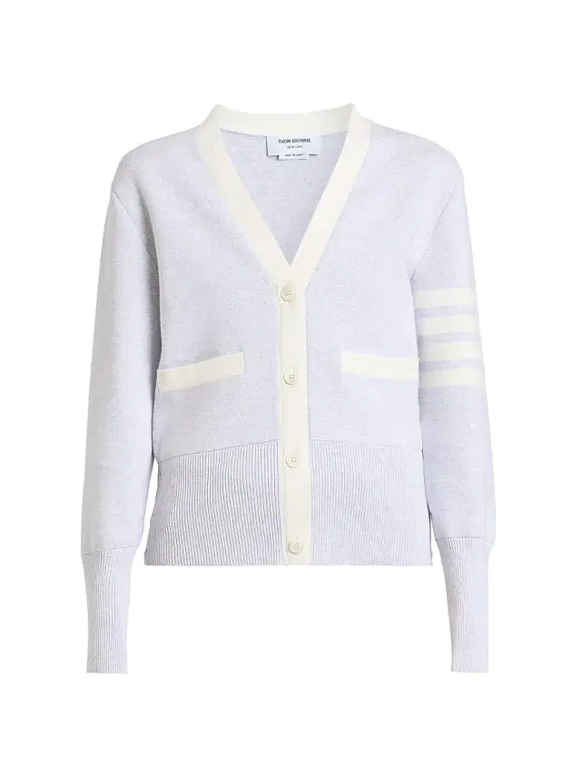 Women's Milano Classic 4-Bar Stripe Cotton V-Neck Cardigan - Pale Grey