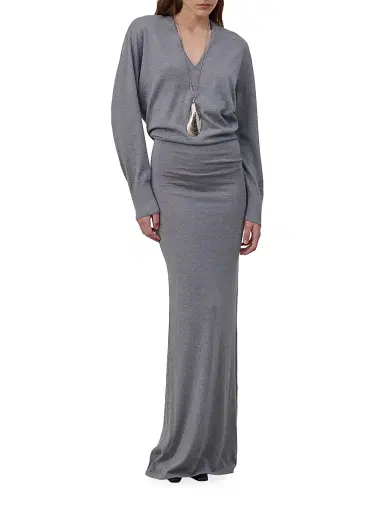 Armarium Women's Elva Merino Wool-Cashmere Draped Maxi Dress - Medium Grey Melange - Size Medium | Thumbnail 3
