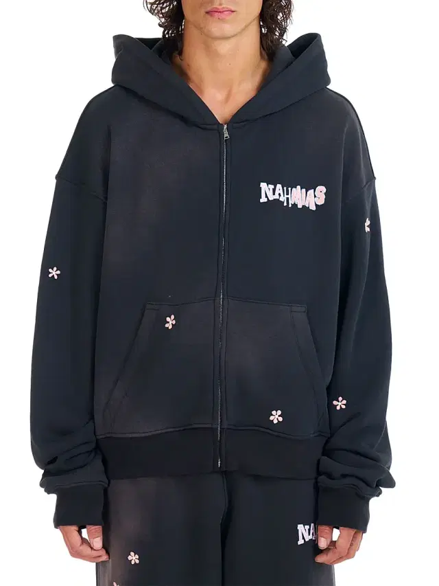 Men's Flower Groms Zip-Up Hoodie - Aged Black Fleece