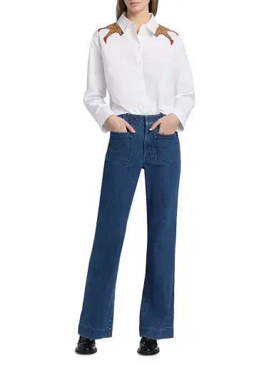 Tanya Taylor Women's Margaux Cheetah Button-Front Cotton Shirt - Optic White | Thumbnail 2 Tanya Taylor Women's Margaux Cheetah Button-Front Cotton Shirt - Optic White | Thumbnail 2