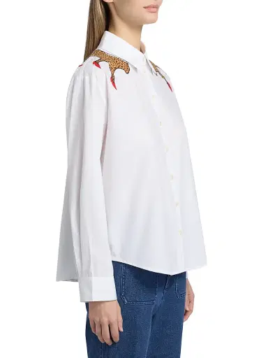 Tanya Taylor Women's Margaux Cheetah Button-Front Cotton Shirt - Optic White | Thumbnail 4 Tanya Taylor Women's Margaux Cheetah Button-Front Cotton Shirt - Optic White | Thumbnail 4