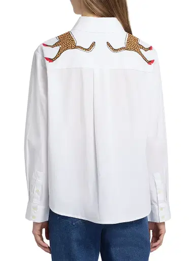 Tanya Taylor Women's Margaux Cheetah Button-Front Cotton Shirt - Optic White | Thumbnail 5 Tanya Taylor Women's Margaux Cheetah Button-Front Cotton Shirt - Optic White | Thumbnail 5