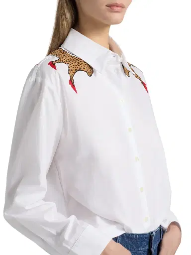 Tanya Taylor Women's Margaux Cheetah Button-Front Cotton Shirt - Optic White | Thumbnail 6 Tanya Taylor Women's Margaux Cheetah Button-Front Cotton Shirt - Optic White | Thumbnail 6