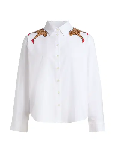 Tanya Taylor Women's Margaux Cheetah Button-Front Cotton Shirt - Optic White | Thumbnail 1 Tanya Taylor Women's Margaux Cheetah Button-Front Cotton Shirt - Optic White | Thumbnail 1