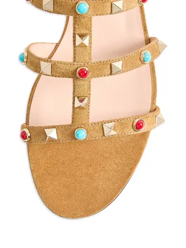 Valentino Garavani Women's Rockstud Slide Sandal in Split Leather with Cabochon Stones - Havana Beige - Size 12 | Thumbnail 5 Valentino Garavani Women's Rockstud Slide Sandal in Split Leather with Cabochon Stones - Havana Beige - Size 12 | Thumbnail 5