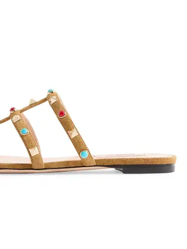 Valentino Garavani Women's Rockstud Slide Sandal in Split Leather with Cabochon Stones - Havana Beige - Size 12 | Thumbnail 6 Valentino Garavani Women's Rockstud Slide Sandal in Split Leather with Cabochon Stones - Havana Beige - Size 12 | Thumbnail 6