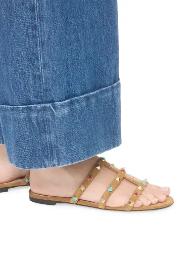 Valentino Garavani Women's Rockstud Slide Sandal in Split Leather with Cabochon Stones - Havana Beige - Size 12 | Thumbnail 7 Valentino Garavani Women's Rockstud Slide Sandal in Split Leather with Cabochon Stones - Havana Beige - Size 12 | Thumbnail 7