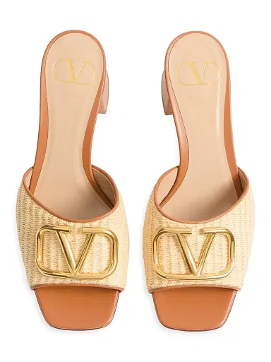 Valentino Garavani Women's Vlogo Signature 60MM Slide Sandals in Raffia | Thumbnail 4 Valentino Garavani Women's Vlogo Signature 60MM Slide Sandals in Raffia | Thumbnail 4