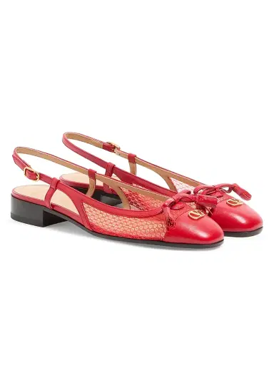 Valentino Garavani Women's Valet Du Roi 25MM Slingback Ballerina in Mesh and Kidskin - Rouge Pur - Size 12 | Thumbnail 2