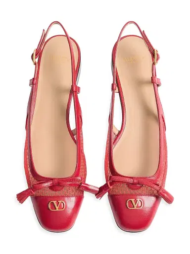 Valentino Garavani Women's Valet Du Roi 25MM Slingback Ballerina in Mesh and Kidskin - Rouge Pur - Size 12 | Thumbnail 4