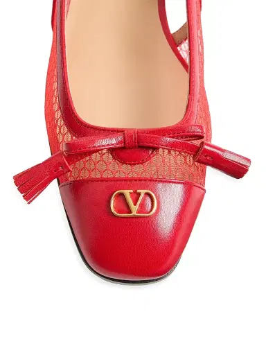 Valentino Garavani Women's Valet Du Roi 25MM Slingback Ballerina in Mesh and Kidskin - Rouge Pur - Size 12 | Thumbnail 5