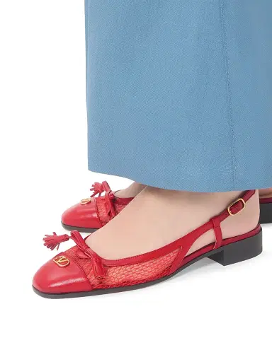 Valentino Garavani Women's Valet Du Roi 25MM Slingback Ballerina in Mesh and Kidskin - Rouge Pur - Size 12 | Thumbnail 7