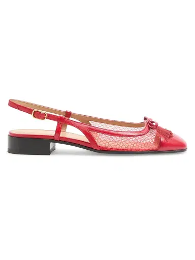 Valentino Garavani Women's Valet Du Roi 25MM Slingback Ballerina in Mesh and Kidskin - Rouge Pur - Size 12 | Thumbnail 1