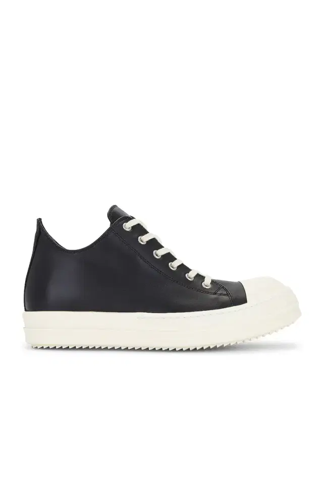 Rick Owens Low Calf Leather Sneaker In Black & Milk