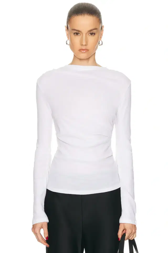 Enza Costa Cashmere Jersey Draped Long Sleeve Crewneck Top