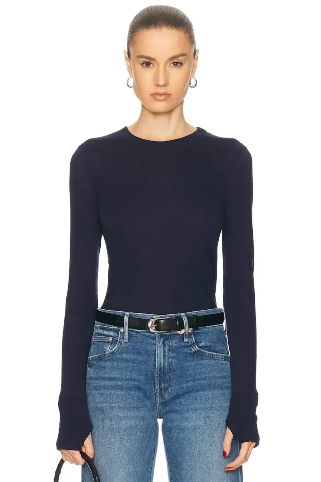 Enza Costa Cashmere Easy Cuffed Crewneck Top