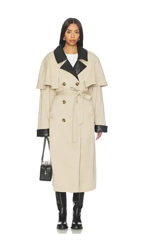 WeWoreWhat Faux Leather Trim Trench Coat