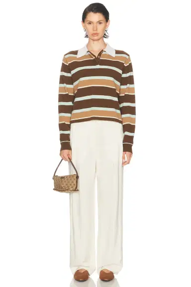 Guest In Residence Cropped Stripe Rugby Polo Top | Thumbnail 4