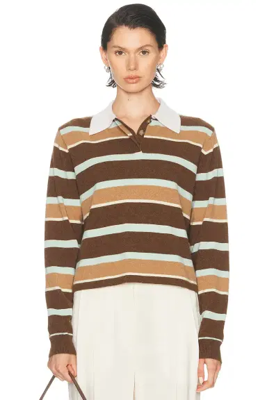 Guest In Residence Cropped Stripe Rugby Polo Top | Thumbnail 1